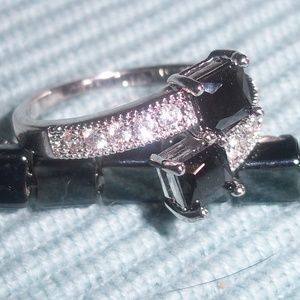 2.0ct Black 1.0ct Clear CZ 10K WhiteGold Fill Ring